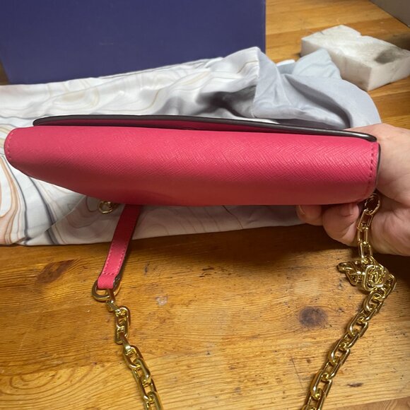 Tory Burch Pink Saffiano Leather Wallet on Chain Crossbody Bag FREE SHIPPING - Picture 2 of 9